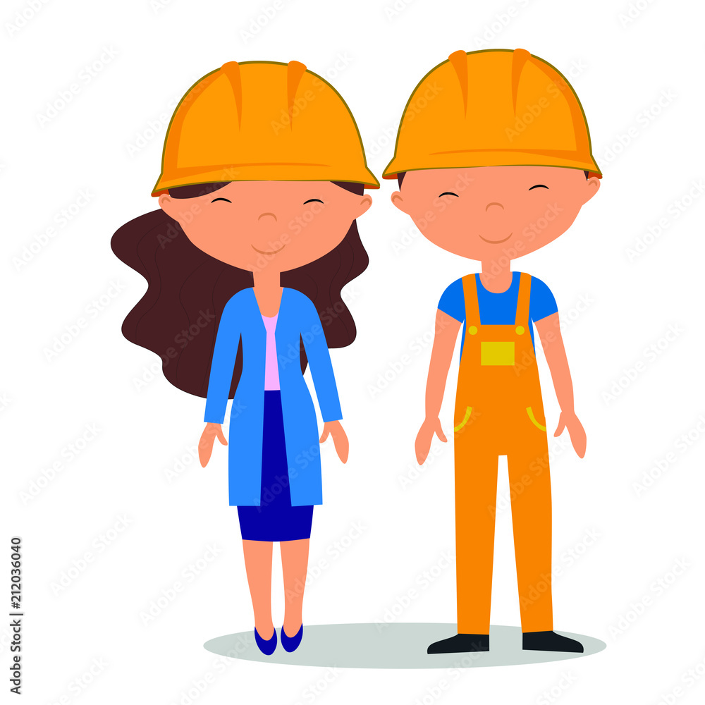 vector illustration builders girl and guy