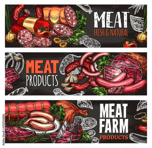 Meat and sausage blackboard banner for food design