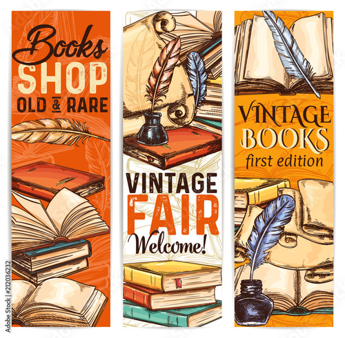 Bookshop sketch banner of old and rare book