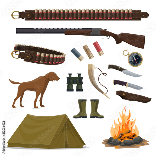 Hunter weapon and equipment icon of hunting design