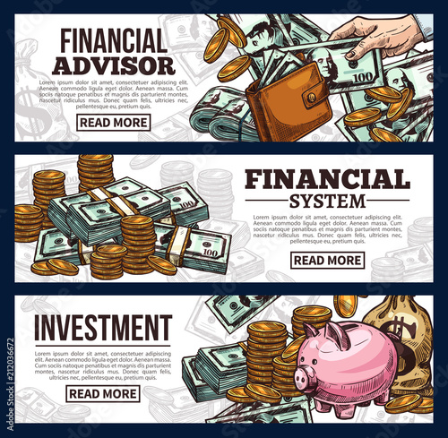 Finance and investment banner with money currency