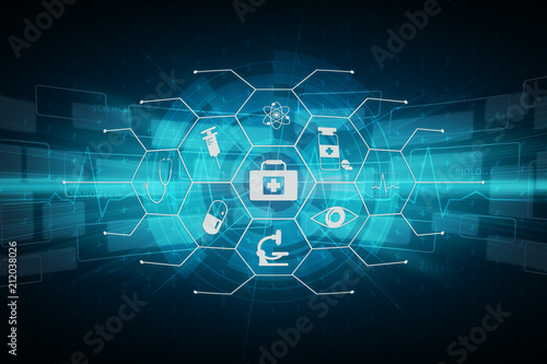 Modern mix media overlay Science Medical Healthcare graphic icon illustration art backdrop design for background wallpaper.