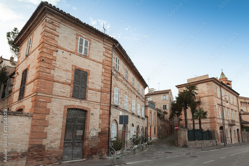 Street view of Fermo with old living houses
