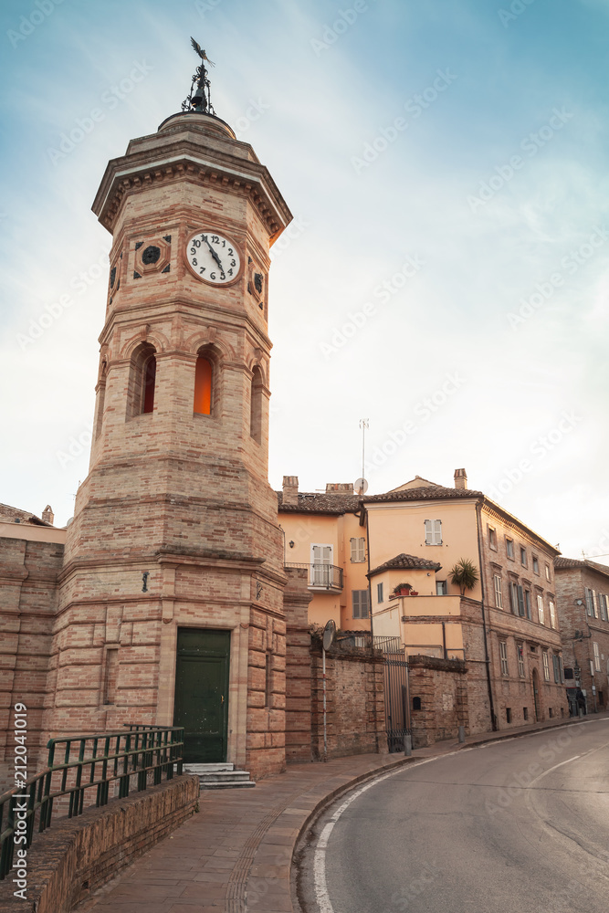 Fermo view with old clock tower, Italy
