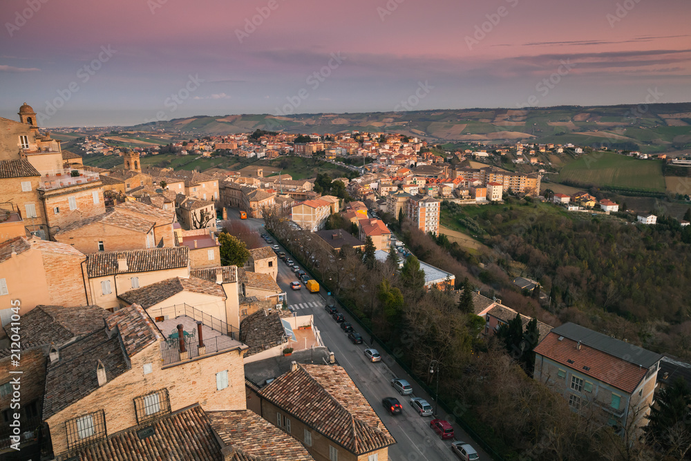 Cityscape of Fermo, old Italian town