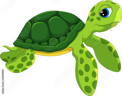 Fotografie, Obraz Cute sea turtle cartoon isolated on white background
