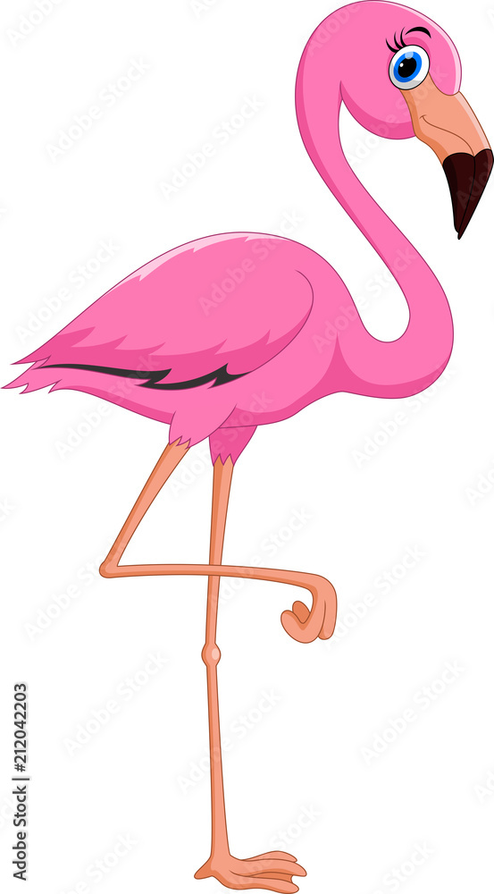 Obraz premium Kreskówka różowy ptak flamingo