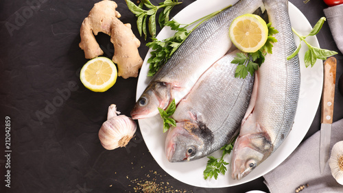 Photography raw fish and lemon