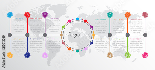 Vector infographic templates used for detailed reports. All 12 topics.