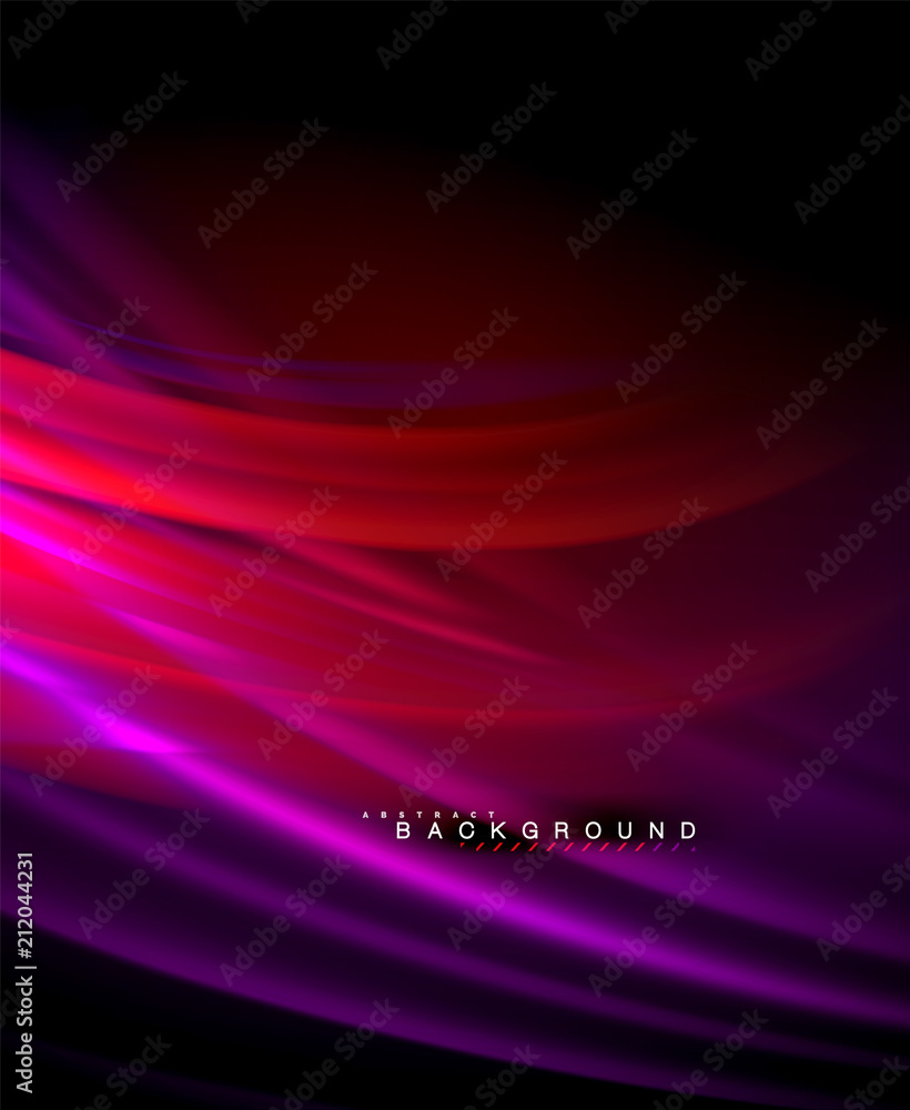 Neon glowing wave, magic energy and light motion background. Vector wallpaper template Neon glowing wave, magic energy and light motion background. Vector wallpaper template
