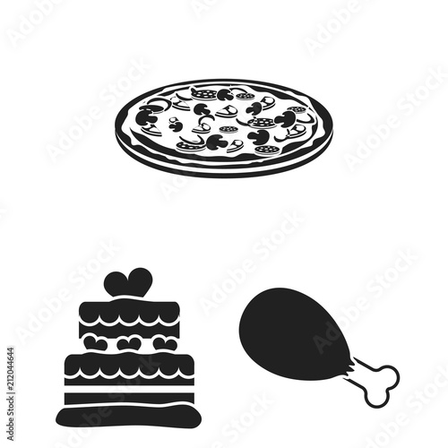 Fast food black icons in set collection for design.Food from semi-finished products vector symbol stock web illustration.
