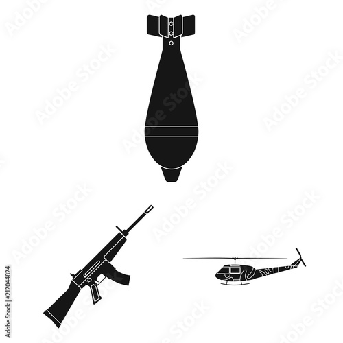 Army and armament black icons in set collection for design. Weapons and equipment vector symbol stock web illustration.