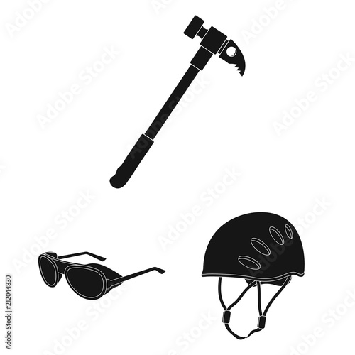 Mountaineering and climbing black icons in set collection for design. Equipment and accessories vector symbol stock web illustration.