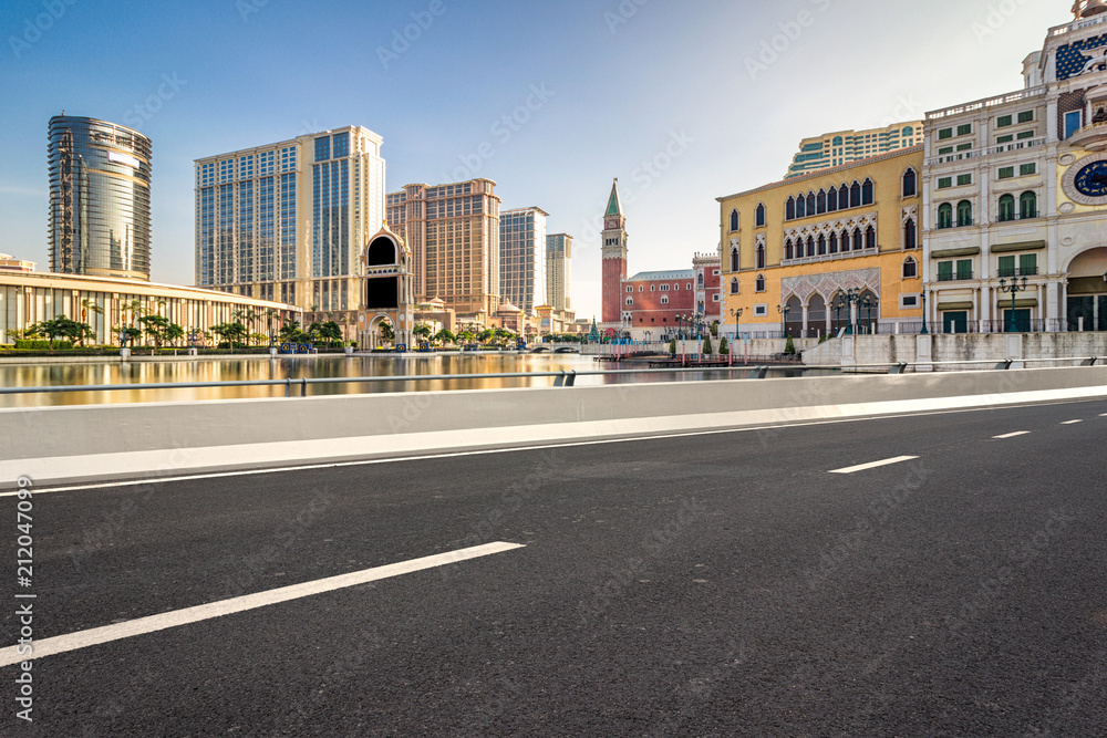 Urban buildings and motorized lanes in Macao