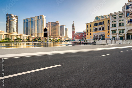 Urban buildings and motorized lanes in Macao