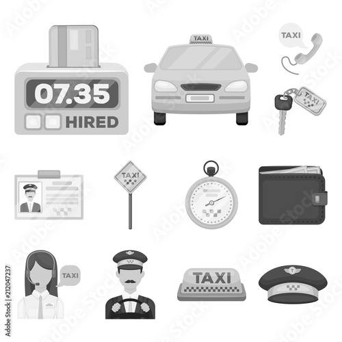 Taxi service monochrome icons in set collection for design. Taxi driver and transport vector symbol stock web illustration.
