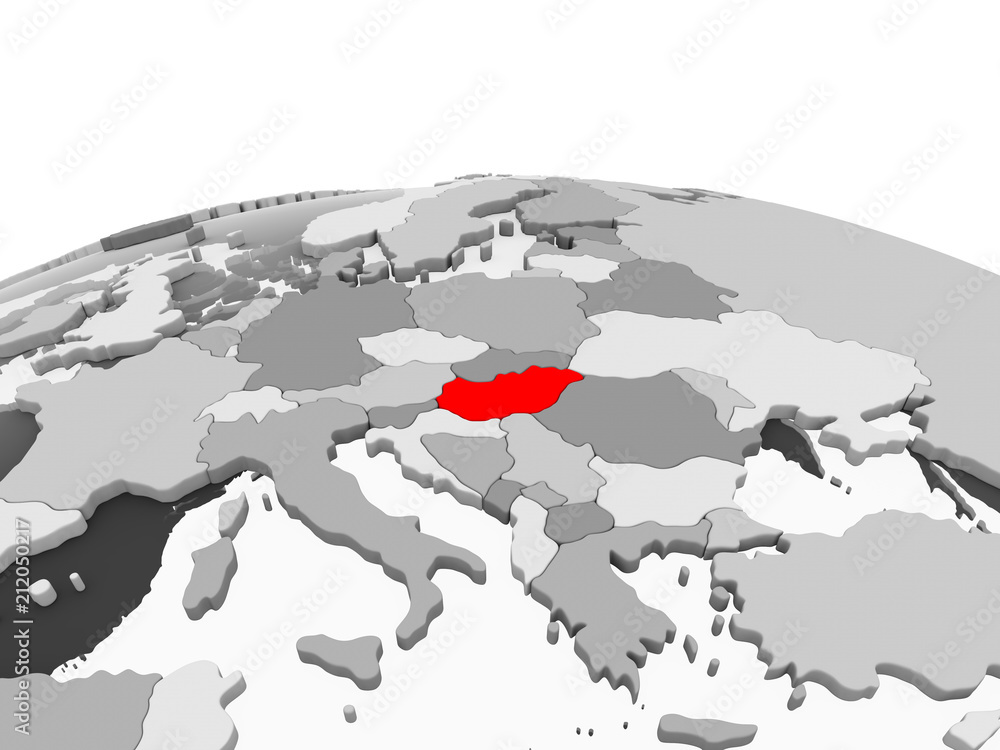 Hungary on grey globe