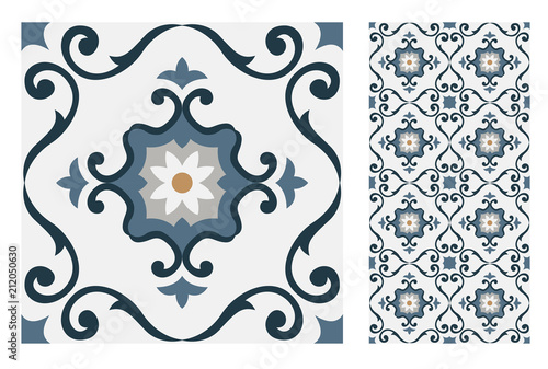 vintage tiles Portuguese patterns antique seamless design in Vector illustration