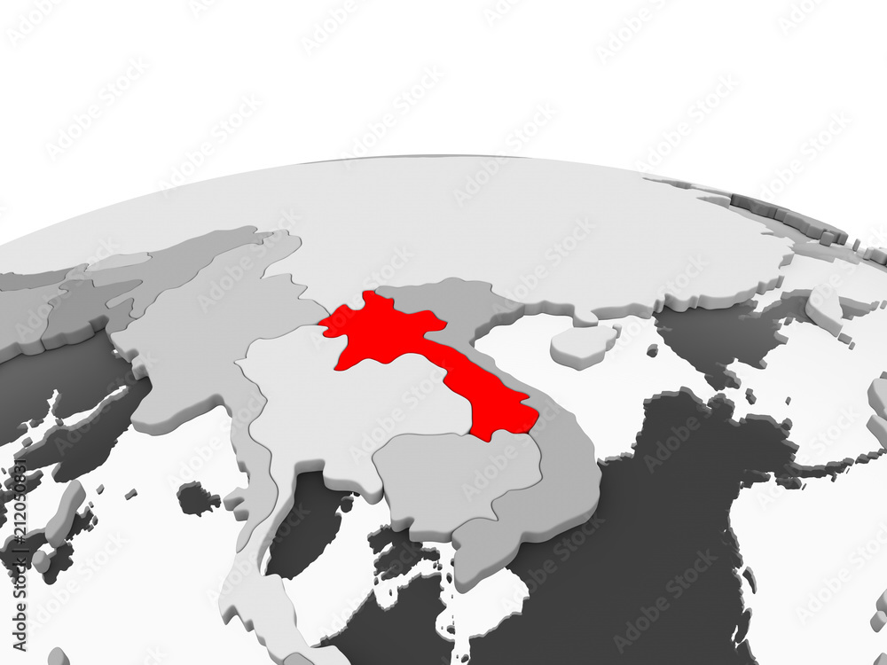 Obraz premium Laos on grey globe