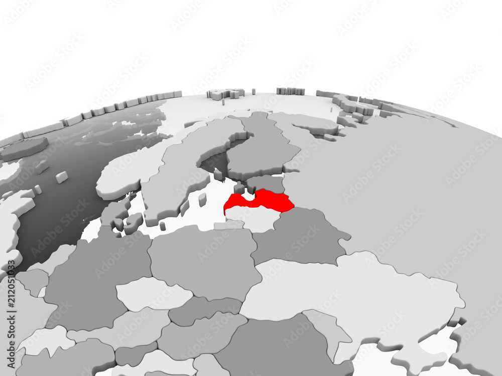 Latvia on grey globe