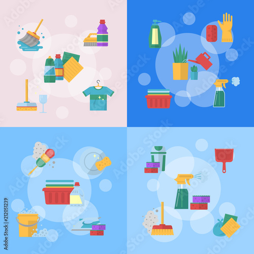Vector cleaning flat icons illustration