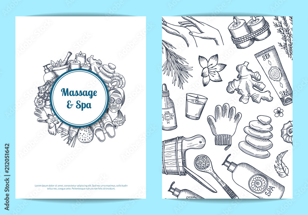 Vector hand drawn spa card, flyer template illustration