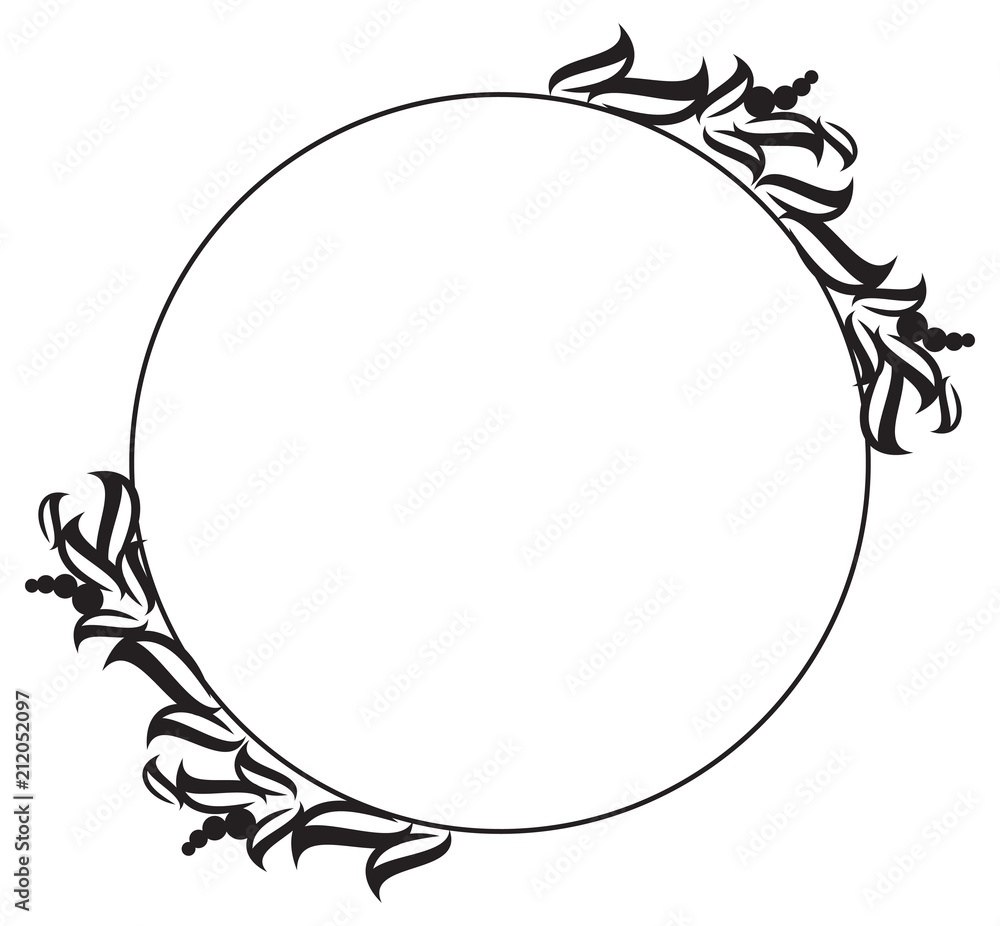 Black and white round frame with abstract flower silhouettes. Black and white round frame with abstract flower silhouettes.