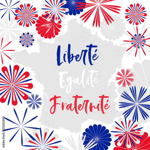 vector card with motto of France in french meanening Liberty, Equality, Fraternity