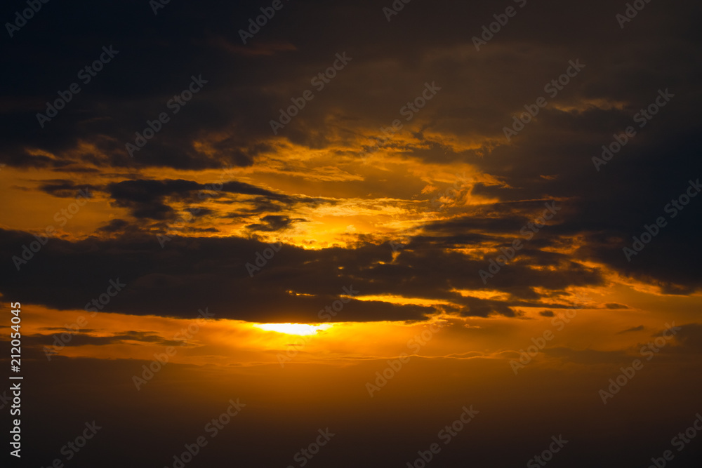 Beautiful Scenic View On Sunset Under Dramatic Sky In Summer Close Up.