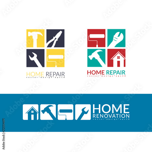 creative home repair concept, logo design template isolated on white background with space for your company text
