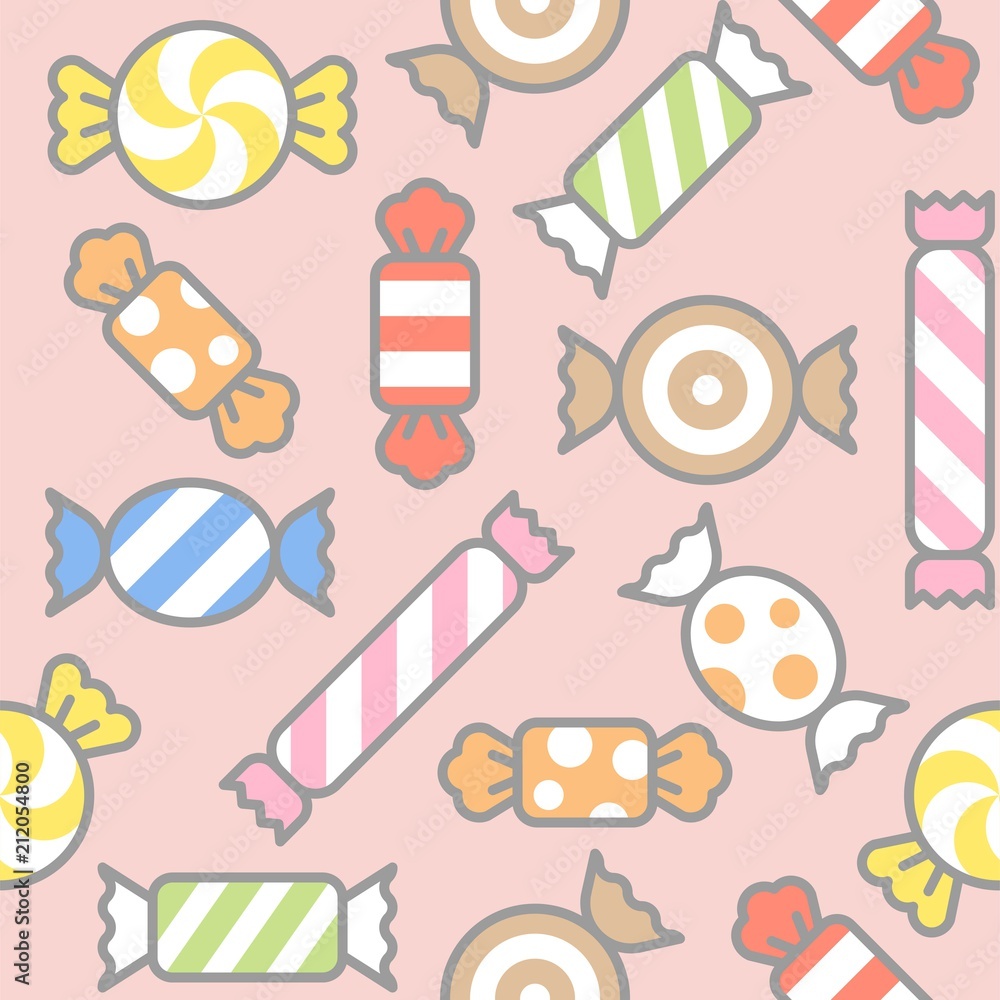 Sweets candy filled outline seamless pattern suitable for wrapping paper gift or wallpaper