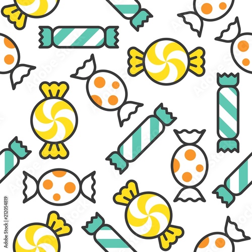 Sweets candy filled outline seamless pattern suitable for wrapping paper gift or wallpaper
