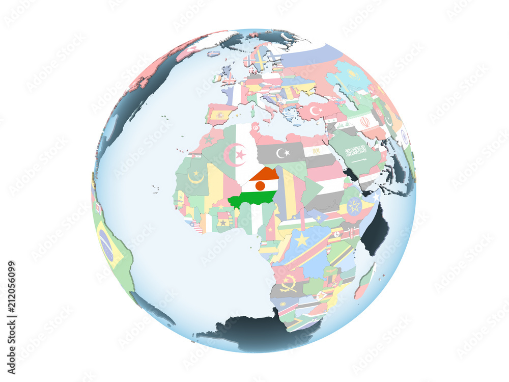 Obraz premium Niger with flag on globe isolated