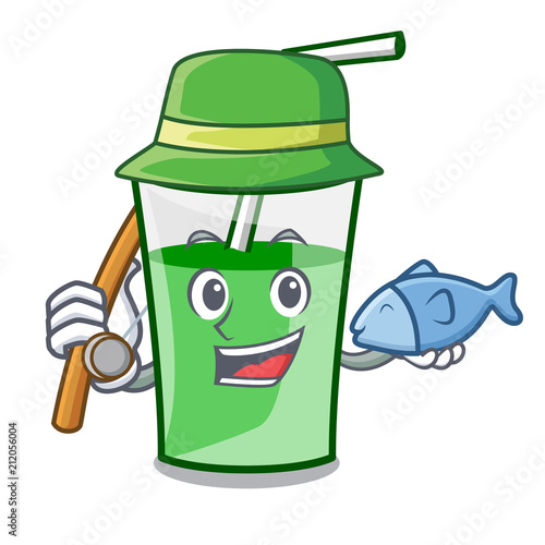 Fishing green smoothie mascot cartoon