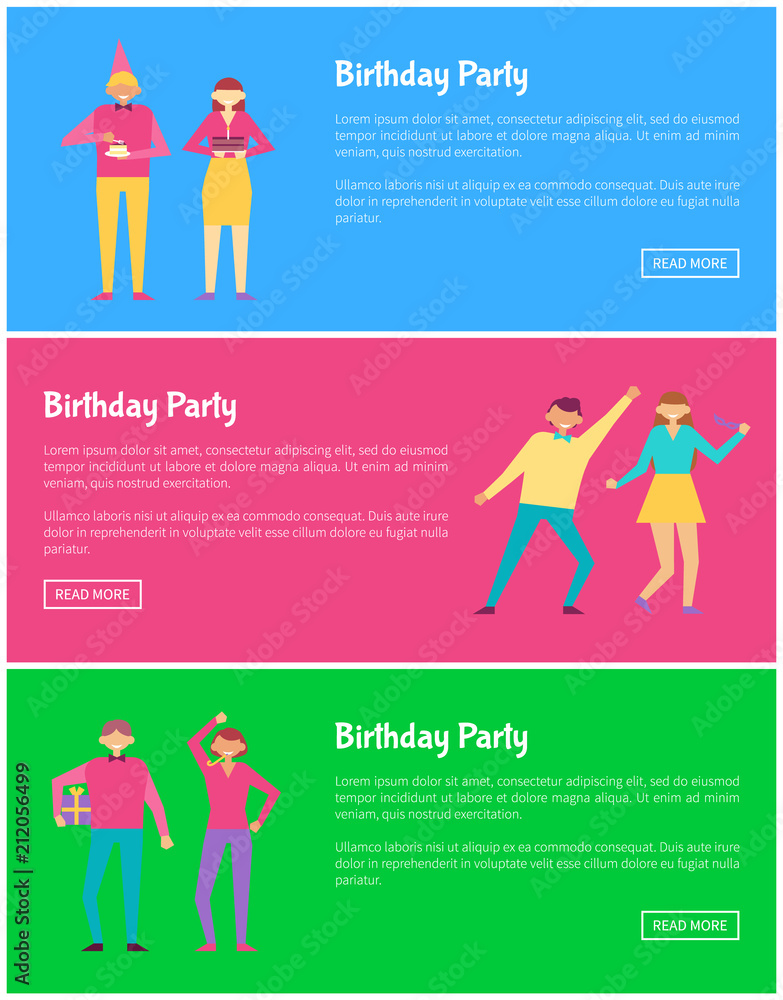Birthday Party Web Online Posters Man and Woman Birthday Party Web Online Posters Man and Woman