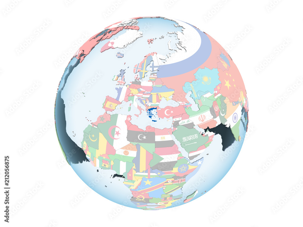 Greece with flag on globe isolated Greece with flag on globe isolated