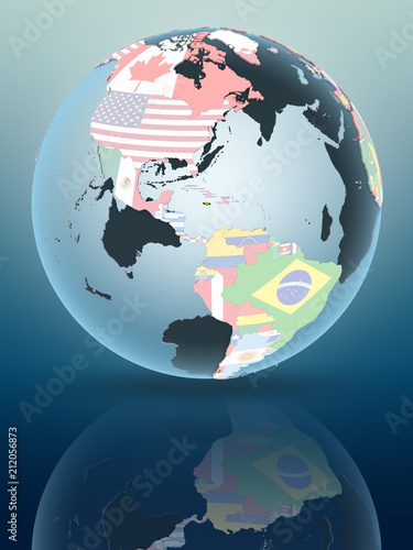 Jamaica on globe with flags