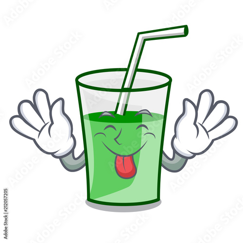 Tongue out green smoothie mascot cartoon