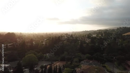 aerial footage of oakland hills in california. Sunset of the bayarea and some of the homes in oakland hills photo