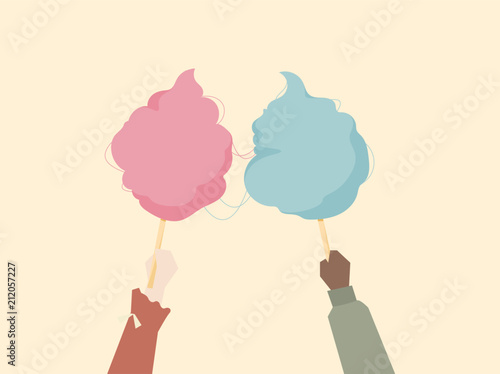 Illustration of hands holding cotton candy