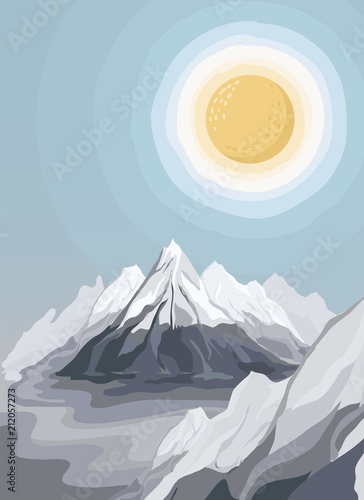 Painted mountain view landscape illustration
