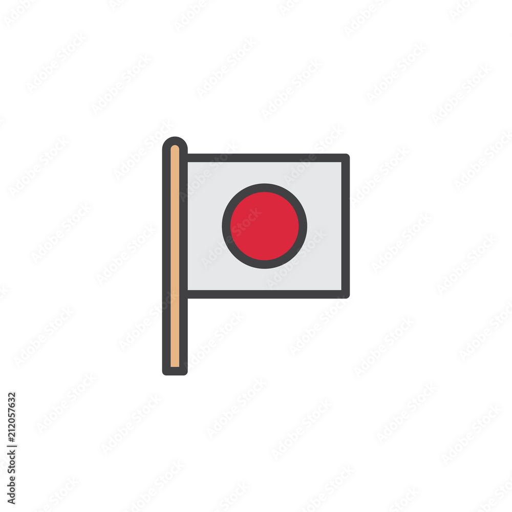 Flag of Japan filled outline icon, line vector sign, linear colorful pictogram isolated on white. Japanese flag symbol, logo illustration. Pixel perfect vector graphics Flag of Japan filled outline icon, line vector sign, linear colorful pictogram isolated on white. Japanese flag symbol, logo illustration. Pixel perfect vector graphics