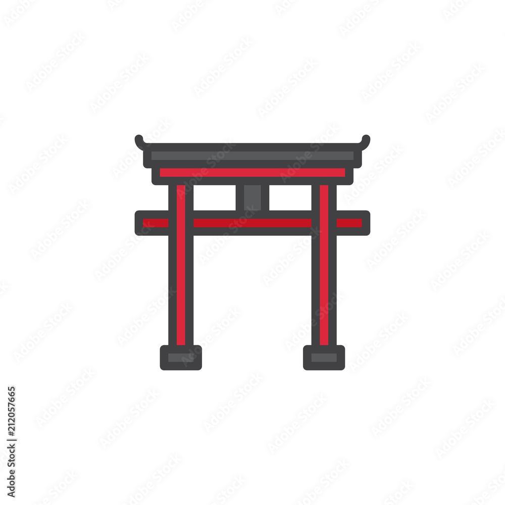 Torii Japanese gate filled outline icon, line vector sign, linear colorful pictogram isolated on white. Shinto Symbol, logo illustration. Pixel perfect vector graphics Torii Japanese gate filled outline icon, line vector sign, linear colorful pictogram isolated on white. Shinto Symbol, logo illustration. Pixel perfect vector graphics