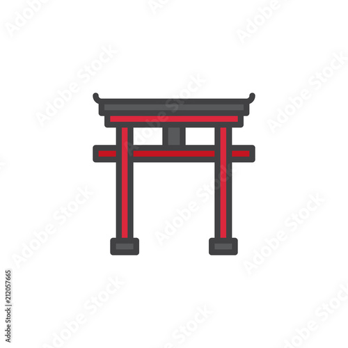 Torii Japanese gate filled outline icon, line vector sign, linear colorful pictogram isolated on white. Shinto Symbol, logo illustration. Pixel perfect vector graphics