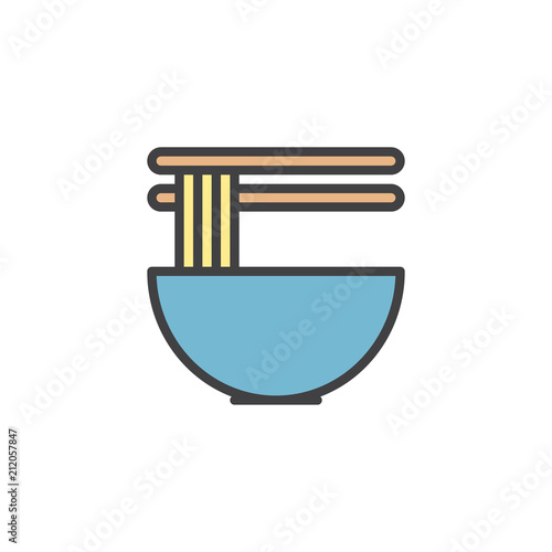 Noodles bowl filled outline icon, line vector sign, linear colorful pictogram isolated on white. noodle soup in chinese bowl and chopsticks symbol, logo illustration. Pixel perfect vector graphics
