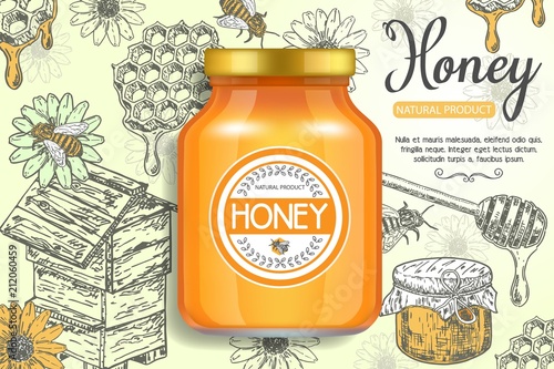 Natural honey ads vector poster template