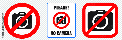 No cameras allowed sign, EPS8. Red prohibition no camera sign. No taking pictures, no photographs sign.