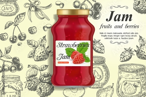 Strawberry jam ads vector design template