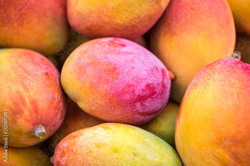 Backround of new harvest mango for sale at city market