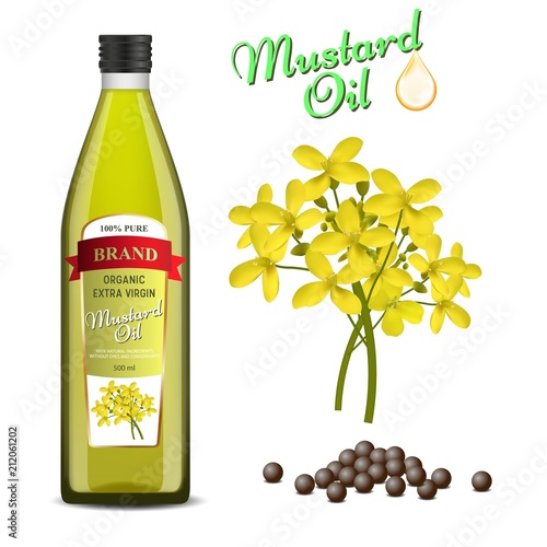 Mustard oil set vector realistic illustration